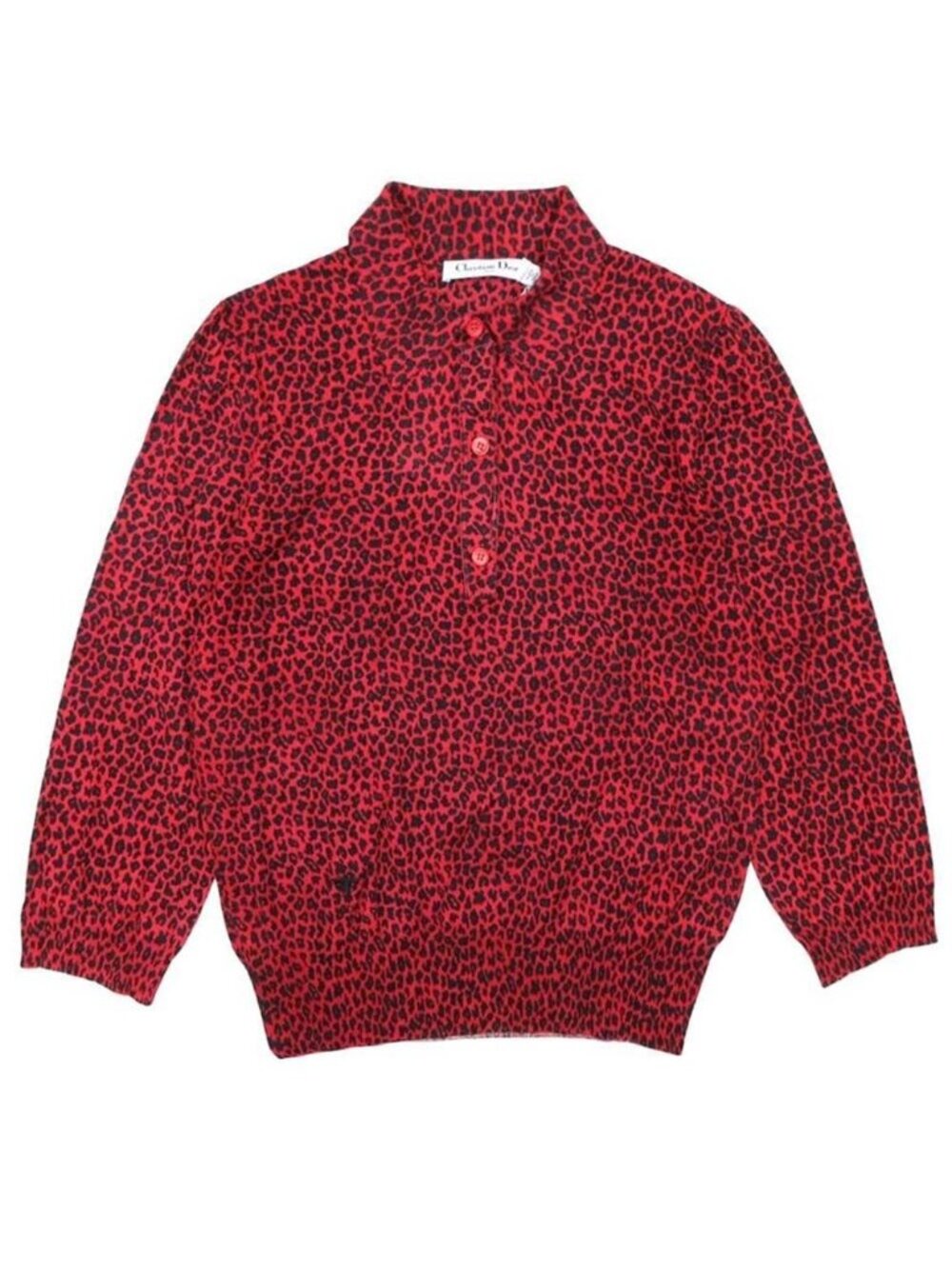 Dior Cashmere Silk Polo Shirt Top Quarter Sleeve Leopard Print Bee Embroidery